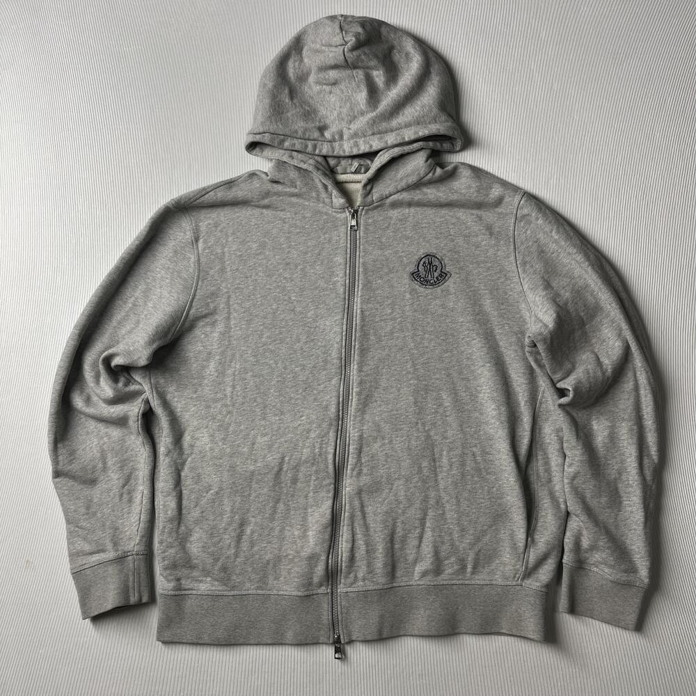 Moncler Genius Hoodie Mens XL Gray Full Zip Fleece Embroidered Logo Sweatshirt